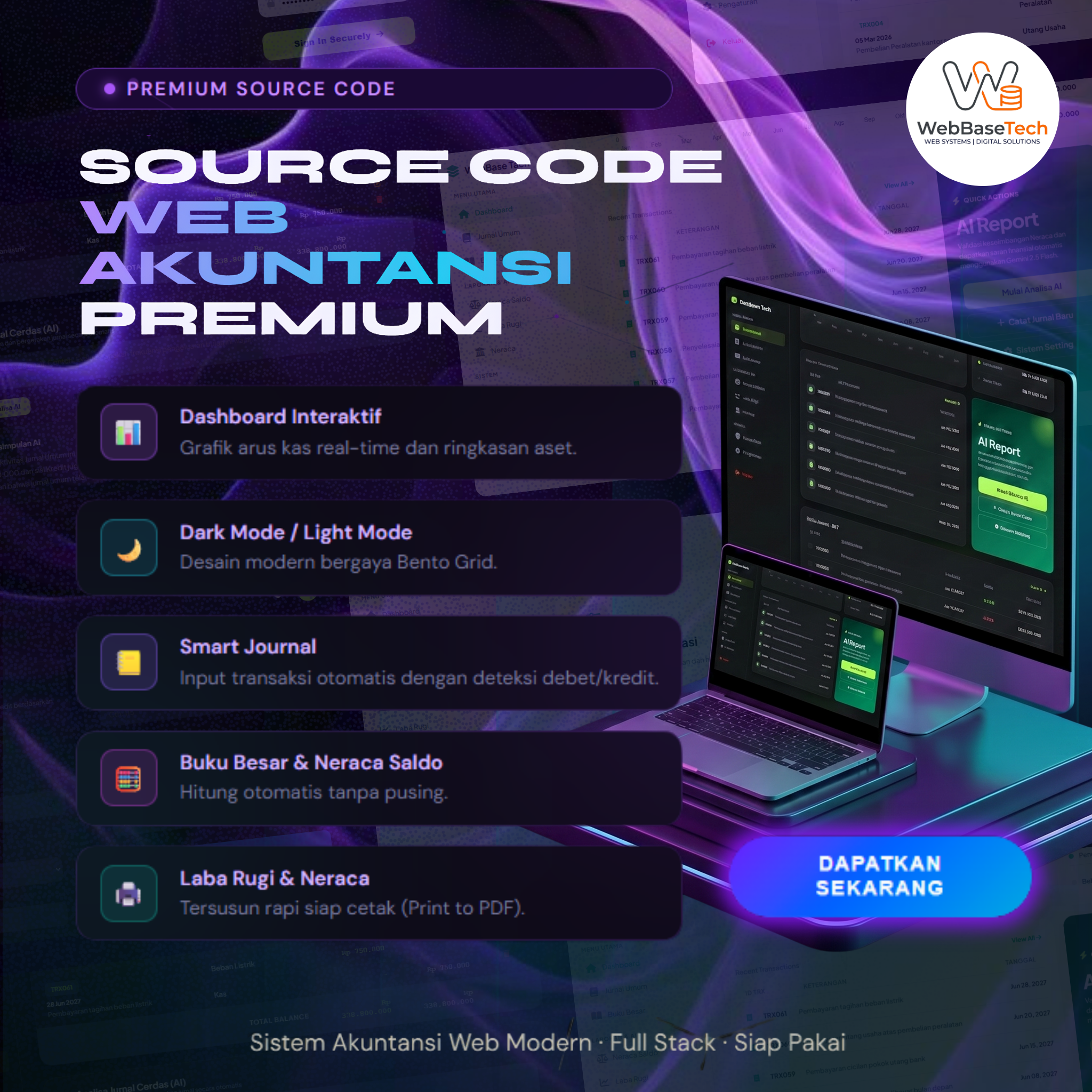 Source Code Web SIA (Sistem Informasi Akuntansi) Premium + Integrasi AI Gemini (PHP MySQL)